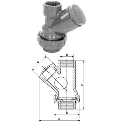 Visszacsapó szelep D50 mm PVC ragasztható, Y, EPDM golyós
